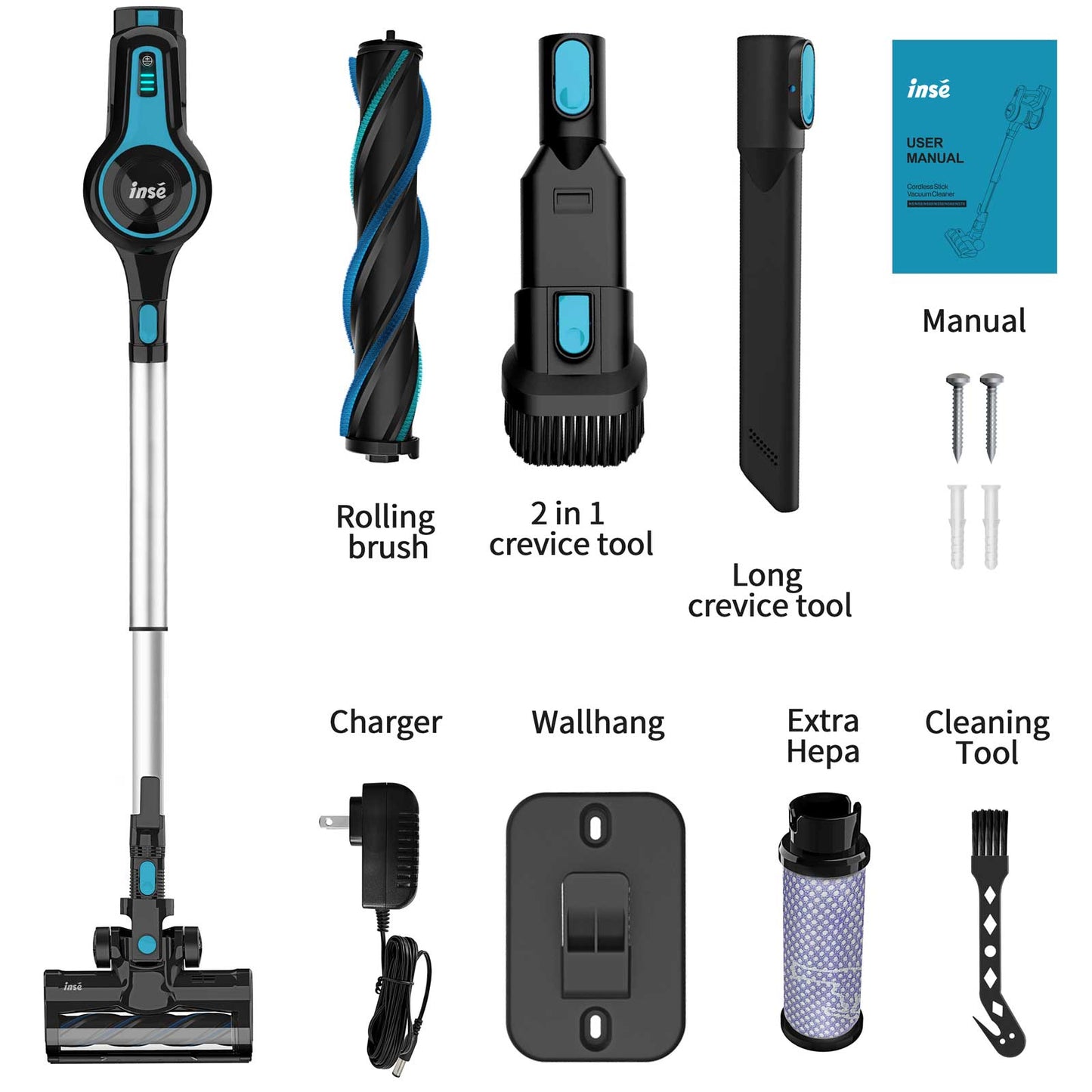 Cordless Vacuum Cleaner 12Kpa 130W Lightweight Stick Vacuum Cleaner Up to 40Mins Runtime 2200mAh Rechargeable Battery 6-in-1