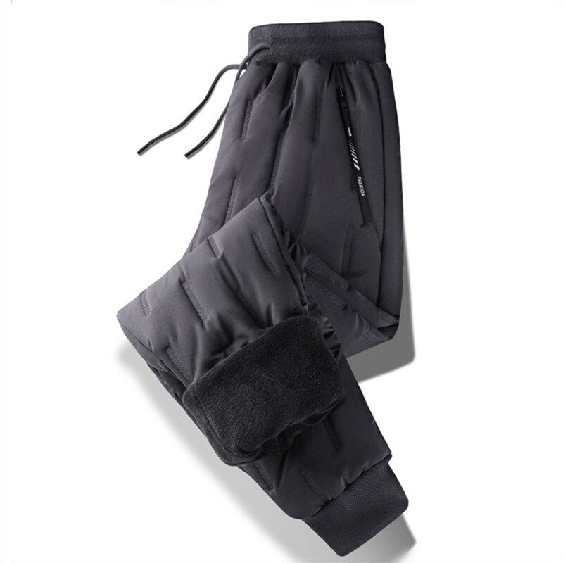 New Winter Warm Pants Mens Plus Velvet Thick Casual Pants Men Outdoor Loose Down Cotton Trousers Heavyweight Drawstring Pants