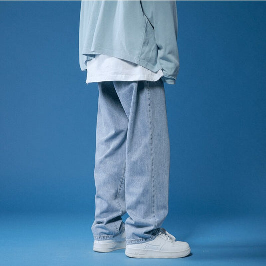 Straight Jeans men wide pants hip hop Loose Denim Trousers Streetwear Male Casual Solid Color wide jeans man pants street style