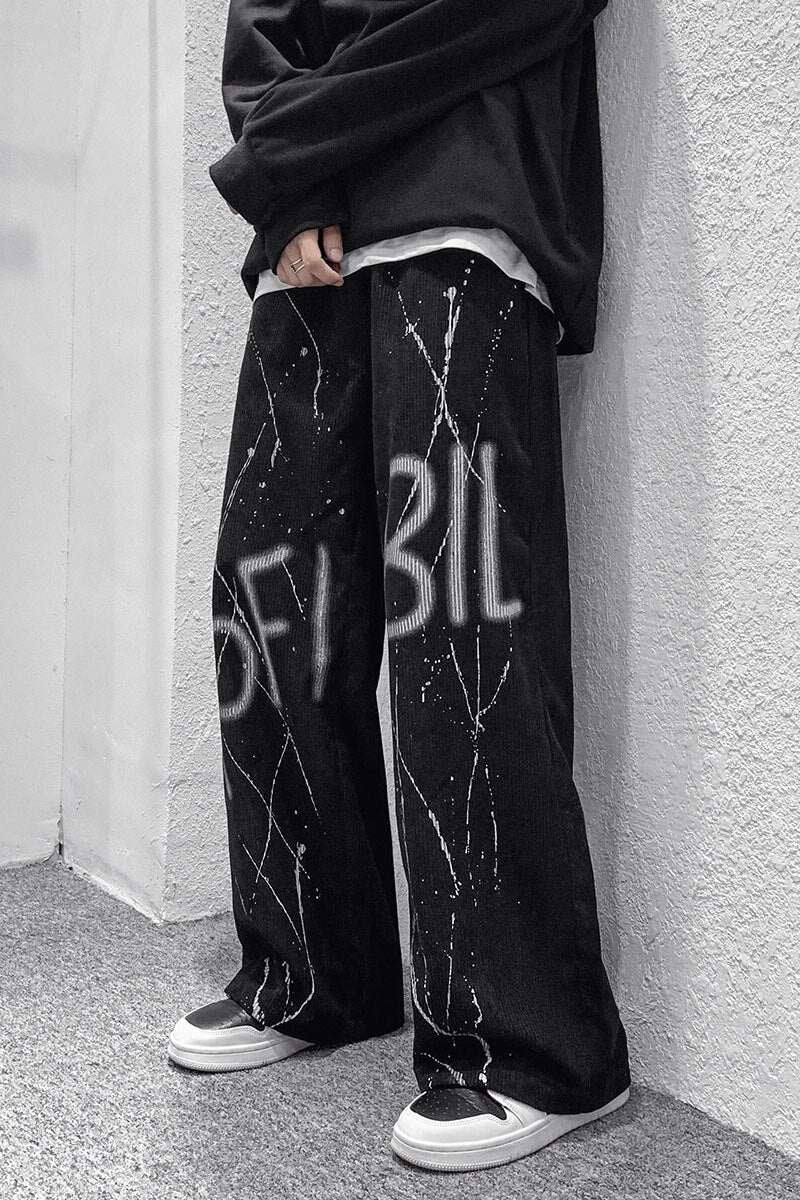 Graffiti Corduroy Pants Mens Autumn Winter New Casual Trousers Male Drawstring Sweatpants Streetwear Fashion Hip Hop Pants