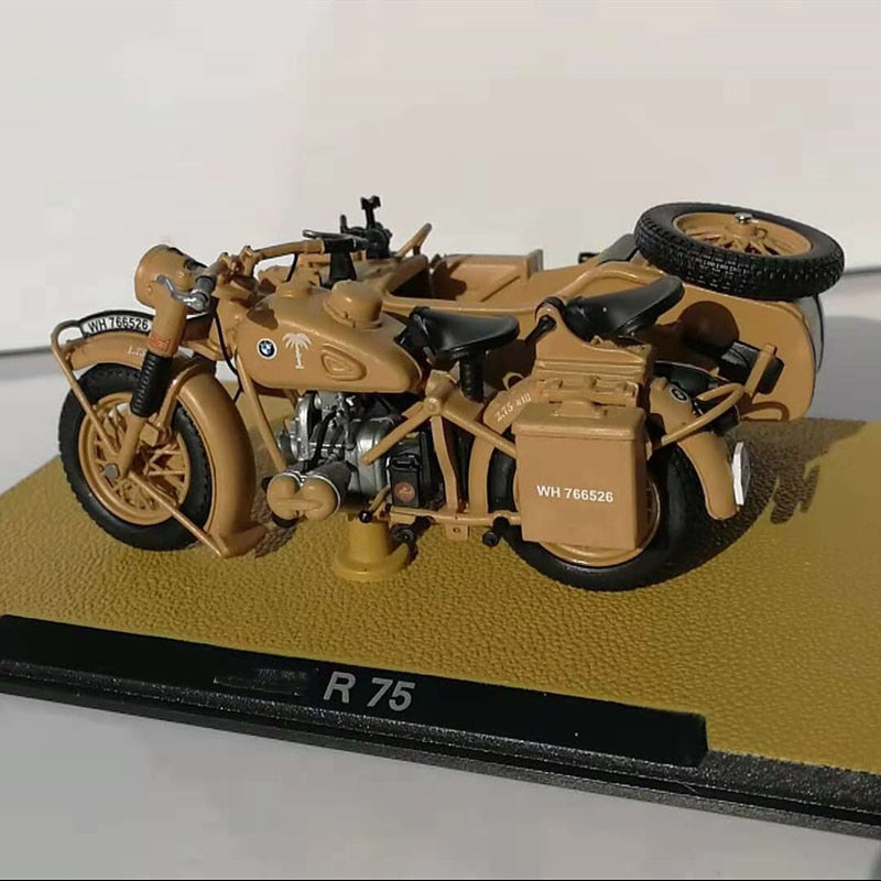 1:24 Scale Diecast Military Model Toy SS18 WWII R75 Sidecar Motorcycle Motorbike Model Collectible Display 9.5CM