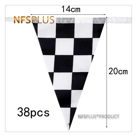 Triangle Checkered Hanging Flag Black and White Chequered Printed 38 Pieces F1 Sports Auto Racing Decorative Flags and Banners