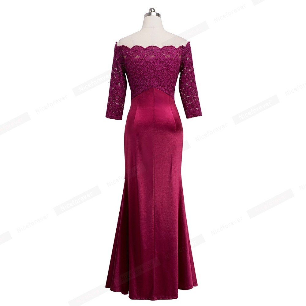 Nice-forever Elegant Embroidery Floral Lace with  Side-Draped Gown Party Celebrity Vintage Lone Maxi Women Dress BTYA029