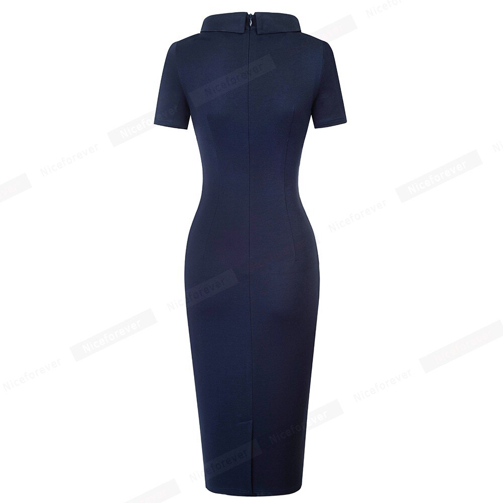 Nice-forever Spring Women Classy Work Business Plain Dresses Formal Office Elegant Bodycon Slim Dress btyB590