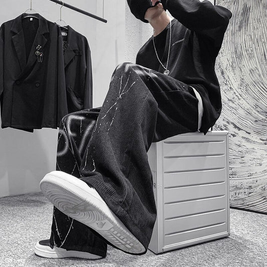 Graffiti Corduroy Pants Mens Autumn Winter New Casual Trousers Male Drawstring Sweatpants Streetwear Fashion Hip Hop Pants
