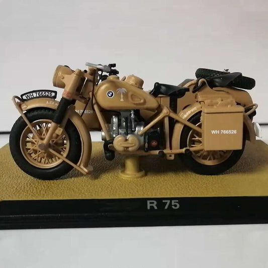 1:24 Scale Diecast Military Model Toy SS18 WWII R75 Sidecar Motorcycle Motorbike Model Collectible Display 9.5CM