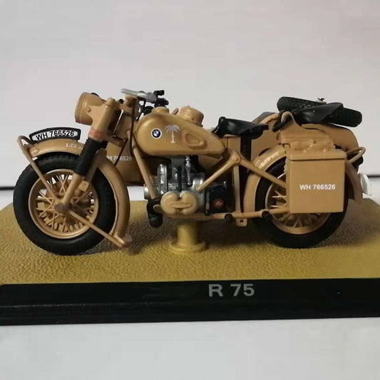 1:24 Scale Diecast Military Model Toy SS18 WWII R75 Sidecar Motorcycle Motorbike Model Collectible Display 9.5CM