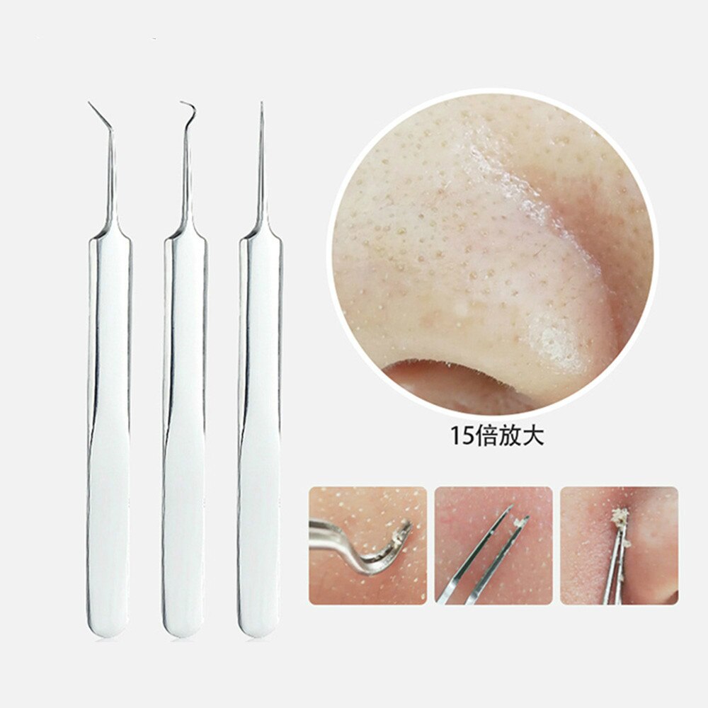 3 Pcs/lot Acne Needle Tweezers Blackhead Blemish Pimples Removal Pointed Bend Gib Head Face Care Tools Comedone Acne Extractor