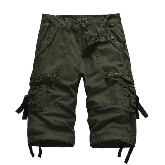 Summer Cargo Shorts Men Cotton Casual Outdoor Military Men's Shorts Multi-Pocket Fashion Calf-Length Pants Men Plus Size