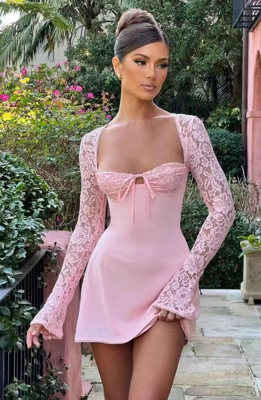 Sexy Top Slim Fit Tank Dress Sexy Lace Lace Silm Backless Dress
