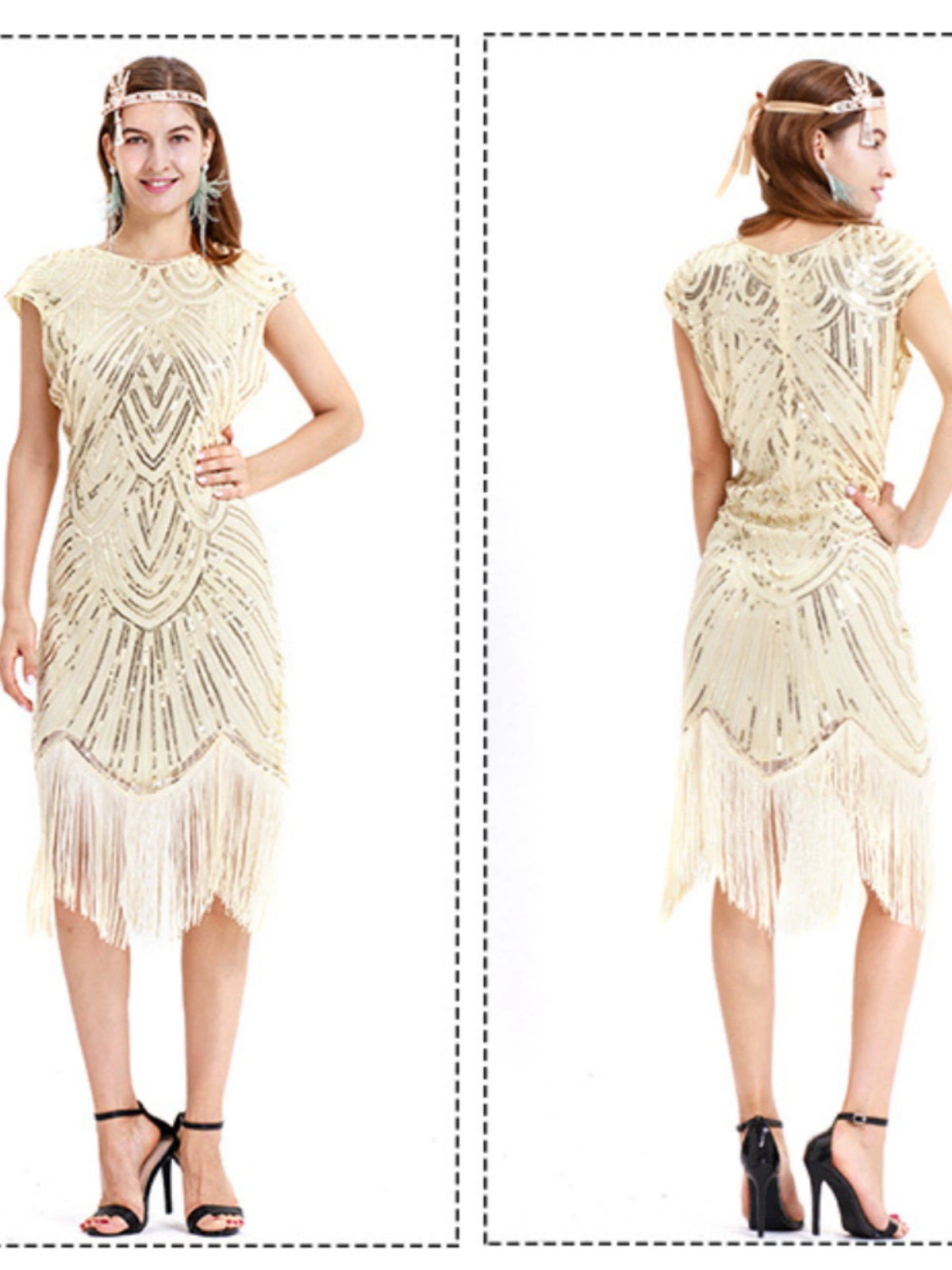Vintage Beaded Tassel Party Ball Gown Sequined