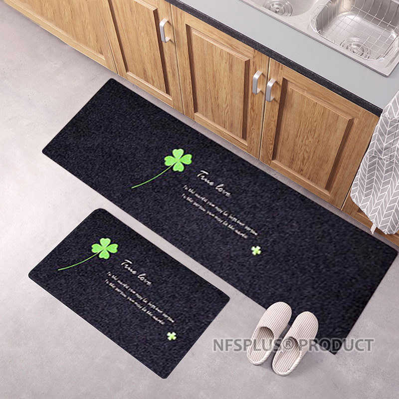 Kitchen Rug Floor Mat Carpet 40x60 & 40x120 Polyester Fiber Embroidered Clover TPR Non Slip Door Mat Decorative Entrance Doormat