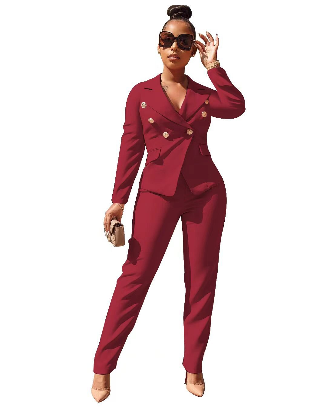 CM.YAYA Autumn Winter Women's Set Long Sleeve Blazer and Pants Suit Office Lady Tracksuit Two 2 Piece Set Elegant INS Outfits