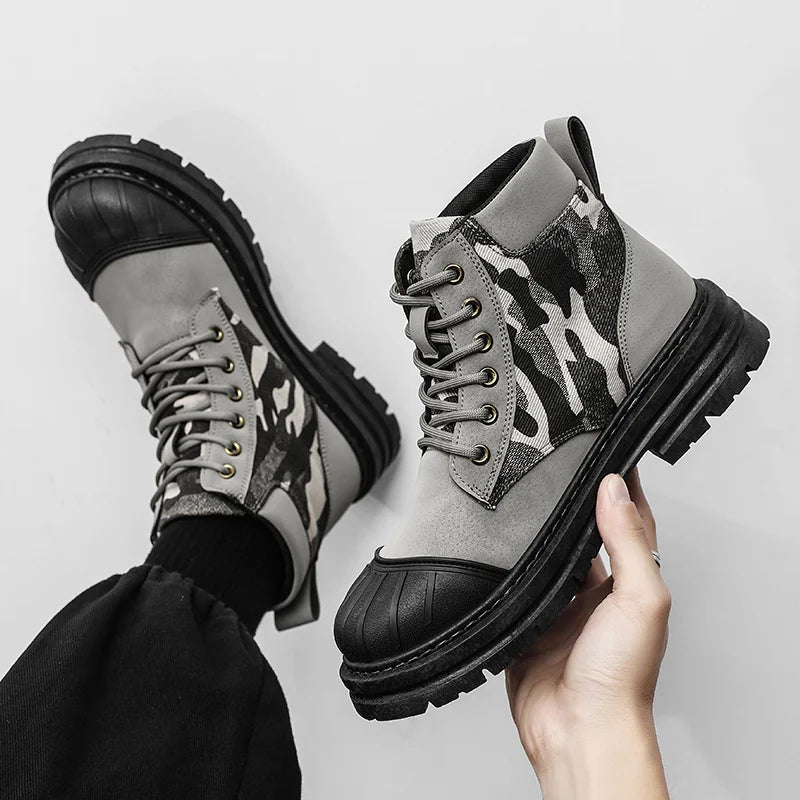 New Autumn and Winter Martin Boots Personalized Shell Head Camo High Top Shoes Canvas Shoes Men's Shoes
