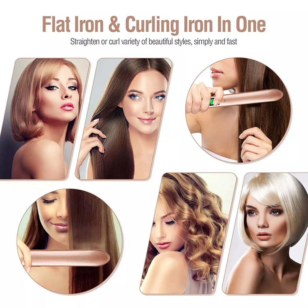 2 in1 Professional Hair Straightener Curling Iron PTC Heating Flat Iron Tourmaline Ceramic with Digital LCD Display Styling Tool