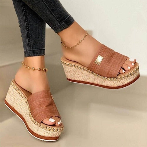 Women Wedges Slippers 2020 Ladies Hemp High Heels Platform Summer Women's Casual Woman Fashion Denim Female Peep Toe Beach Shoes