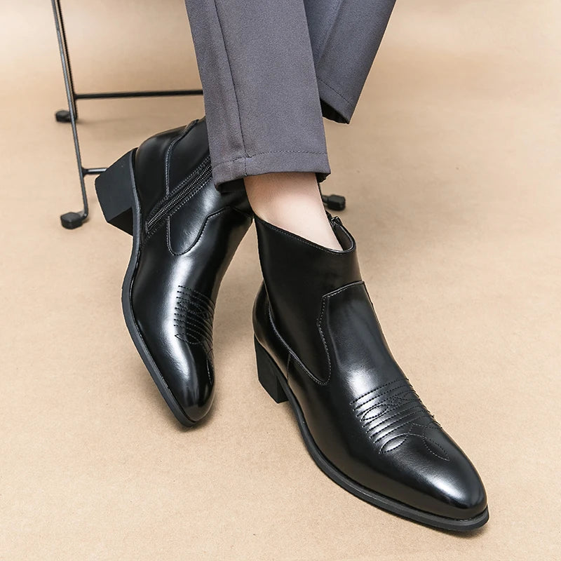 Men's Chelsea Boots Luxury Western Style Men Ankle Boots Slip-On Fashion Horse Boots Retro Winter Cowboy Boots Dress Boots ZIP