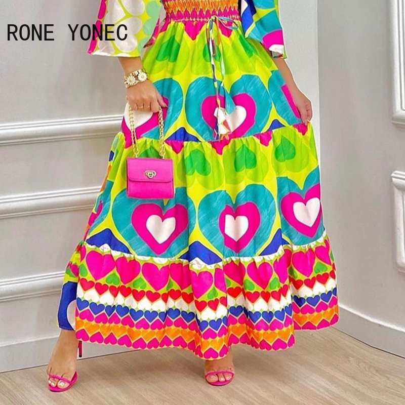 Women Dress 2023 Valentine's Day Heart Print Off Shoulder Maxi Dress Vacation Dresses
