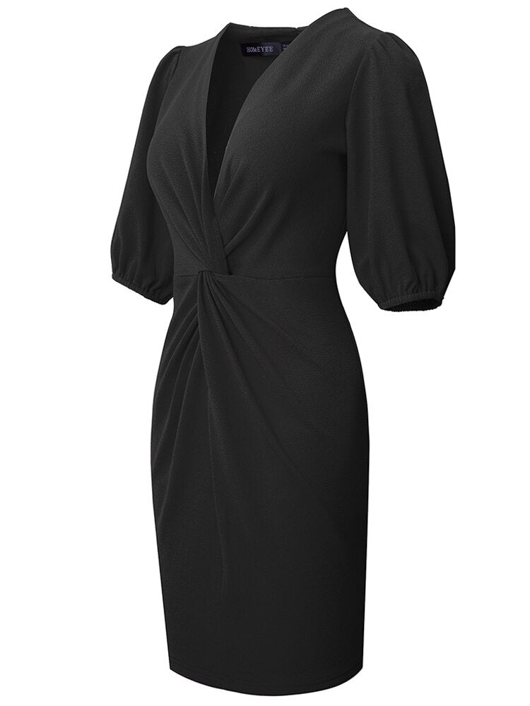 Nice-forever Summer Women Sexy Low Cut with Knot Plain Dresses Club Party Straight Dress A310