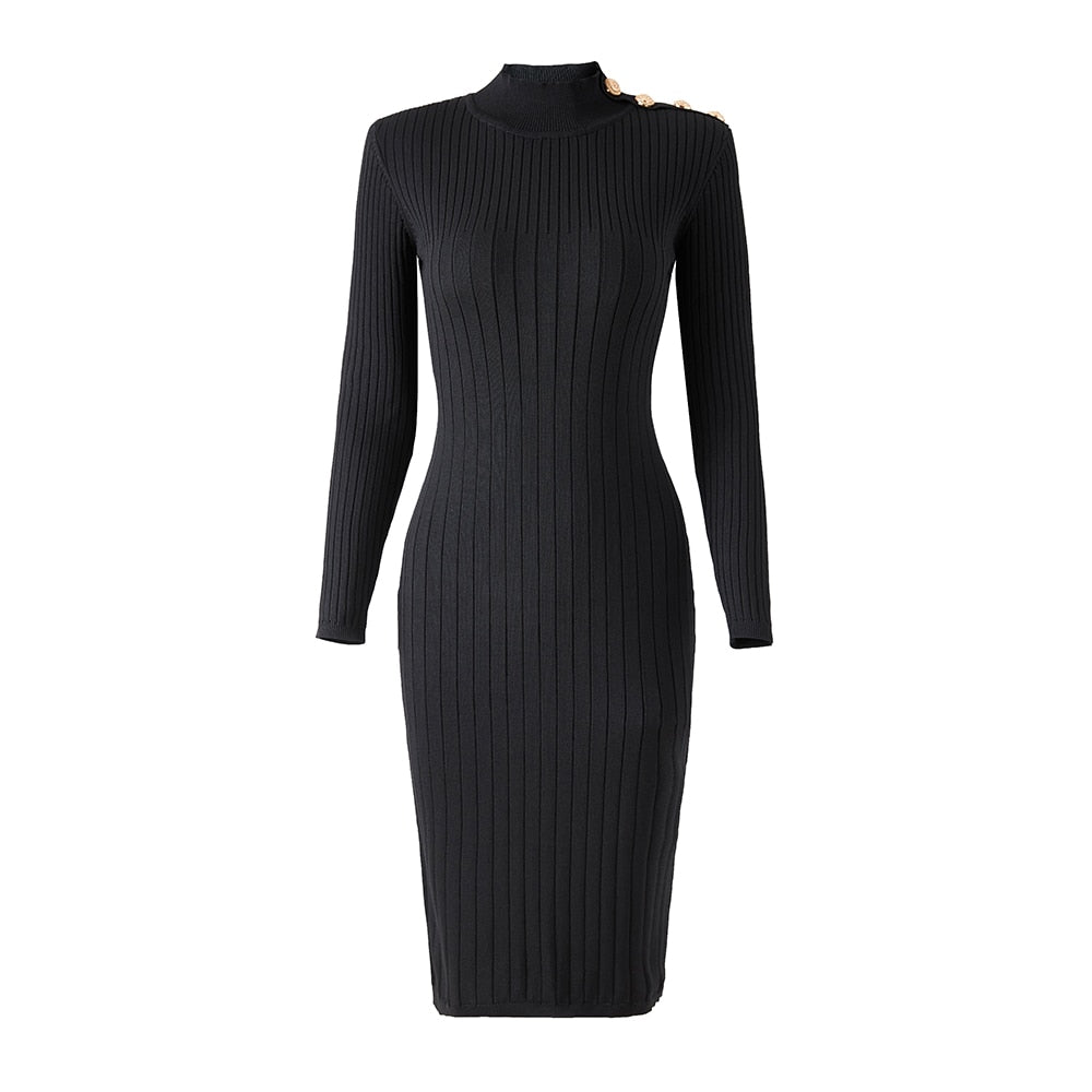 New Spring Collection Stand Collor 2 Colors Plain Knitting Caual Long Sheath Sweater Dress for Women