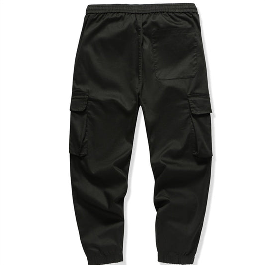 Cotton Cargo Pants Men Fashion Big Pocket Solid Color Trousers Streetwear Mens Casual Harem Joggers Pants Elastic Waist Trousers