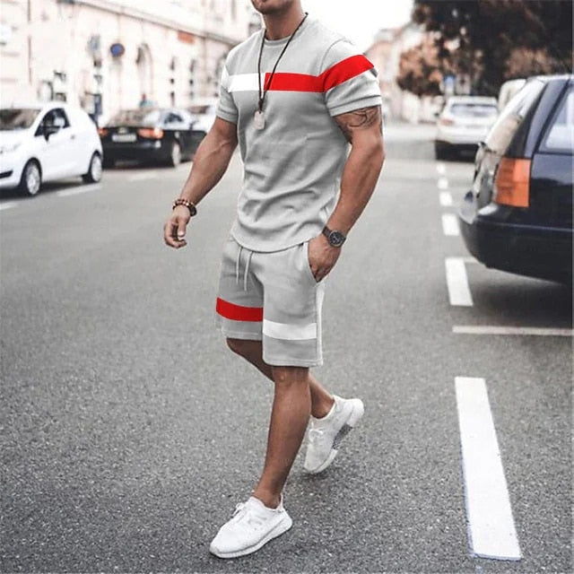 Men's T-shirt Set Crew Neck 3D Print Street Daily Short Sleeve Print Clothing Apparel 2pcs Fashion Lightweight Basic Classic