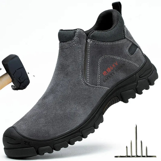 Indestructible Safety Shoes Men Non Slip Rubber Bottom Work Shoes Steel Toe Work Boots Cowhide Welder Protective Shoes Anti-Hot
