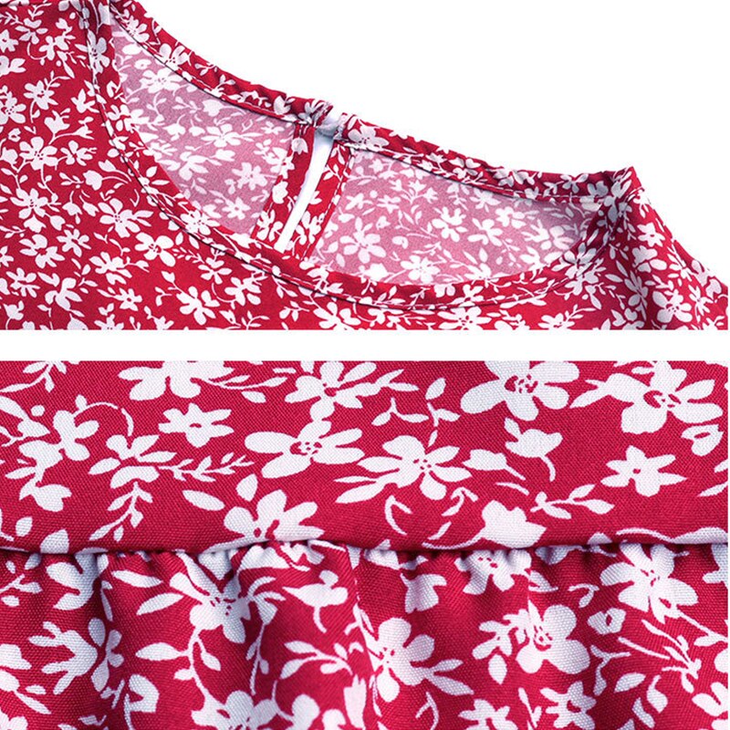 Summer Floral Midi Dress Women Sexy Ruffle Big Hem Short Sleeve Holiday Beach Dress Casual Elegant Red Long Party Dresses 2022
