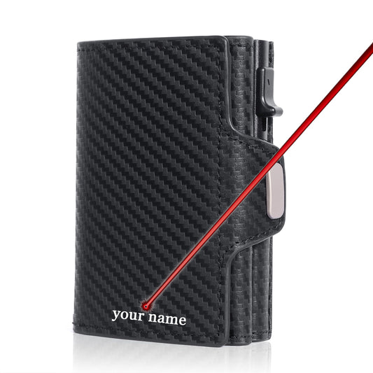 Pop-Up Credit Card Case with RFID Protection Genuine Leather Wallet with Compartment for Notes and Coins for Men and Women