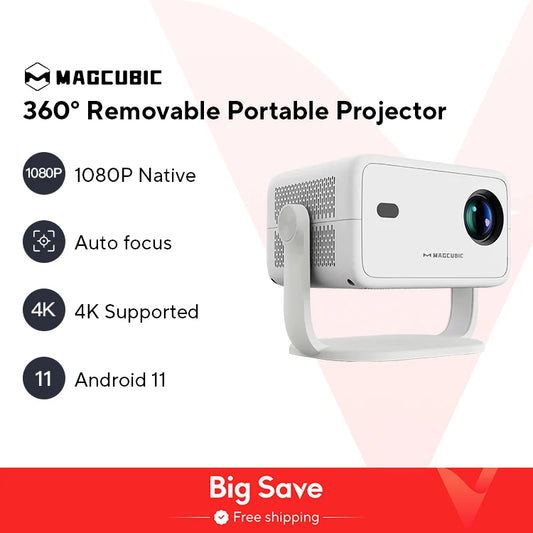 Magcubic Native 1080P 650ANSI 4K Android 11 L018 360° Projector With Auto Keystone Focus Air Mouse Wifi6 BT5.2 Portable Outdoor