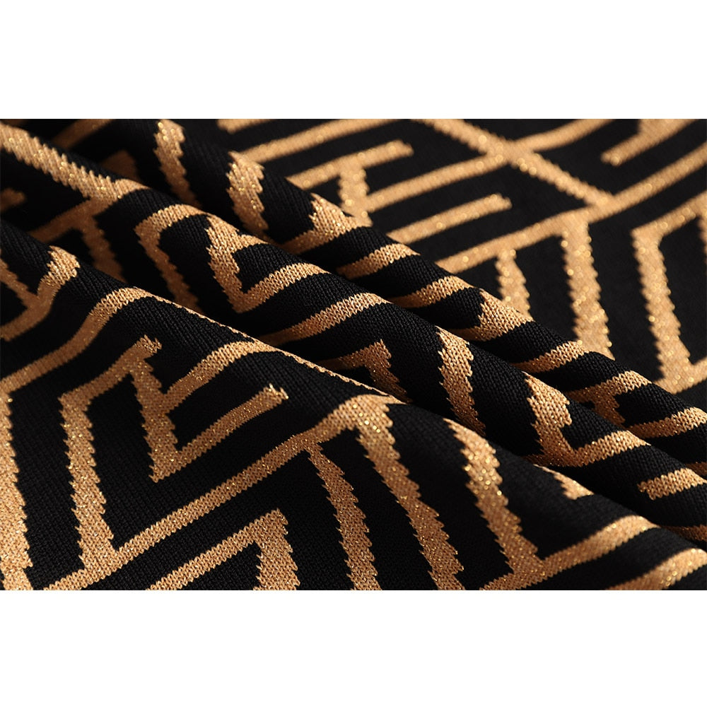 Newest Summer Hot Women Sexy Halter Vintage Geometrical Pattern Knitted Long Party Dress for Lady Wear