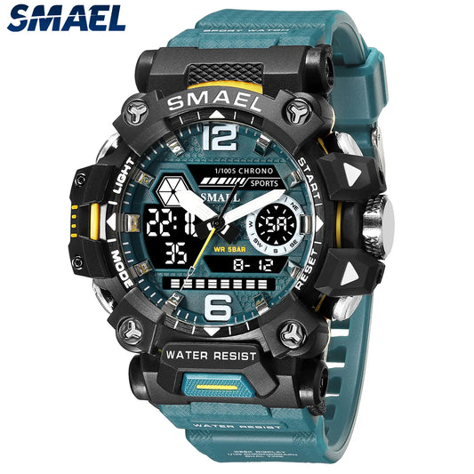 SMAEL Men Watches 50m Waterproof Sports Watch Military Man Sports Watch Digital 8072 Dual Display Watch Quartz Led Digital