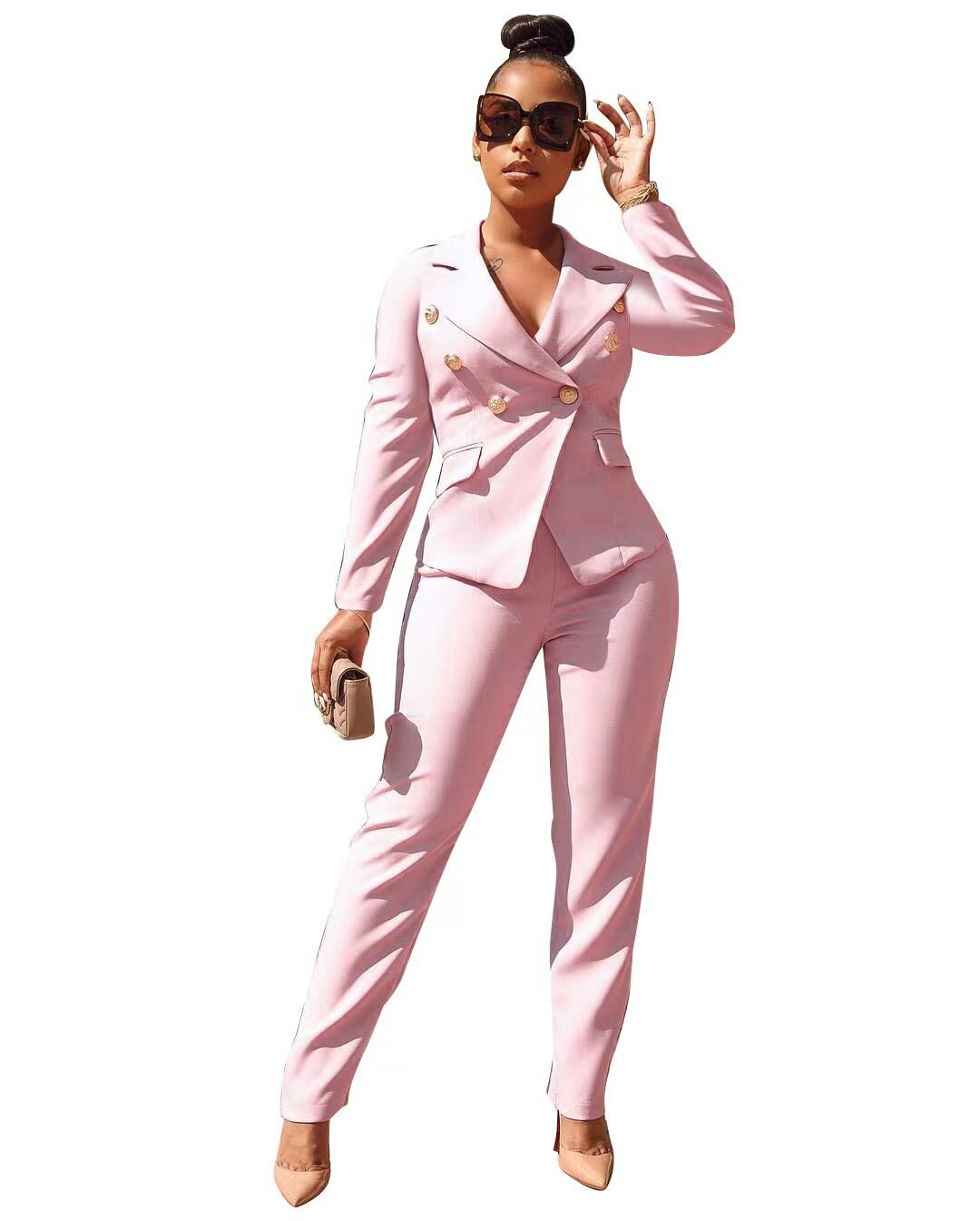 CM.YAYA Autumn Winter Women's Set Long Sleeve Blazer and Pants Suit Office Lady Tracksuit Two 2 Piece Set Elegant INS Outfits