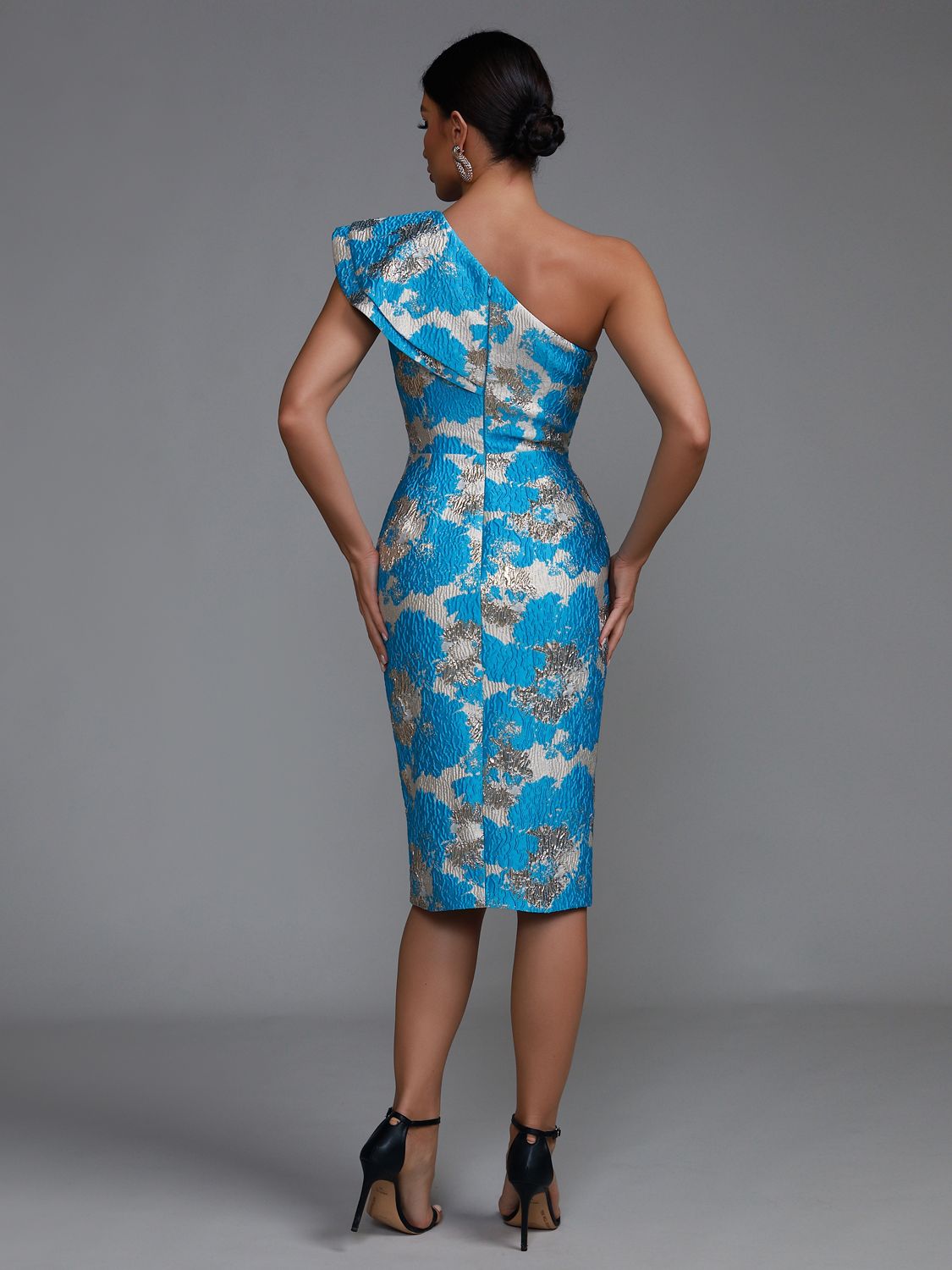 Luxury Party Dress Women Elegant Bodycon Dress Blue Ruffle One Shoulder Midi Sexy Mermaid Evening Birthday Club Outfit Summer