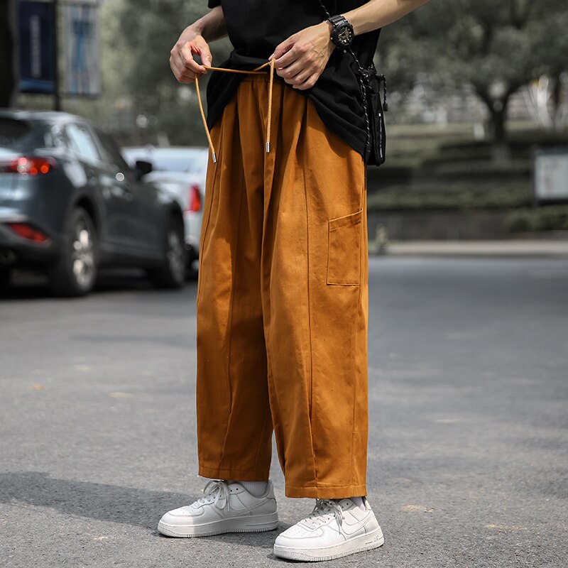 Japanese Vintage Brown Cargo Pants Streetwear Joggers Men's Clothing Baggy Pants Sweatpants Male Casual Wide-leg Pantalettes