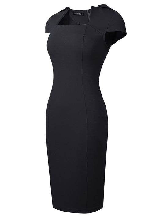 Nice-Forever Summer Women Classy Square Collar Elegant Dresses Formal Business Elegant Bodycon Dress B737