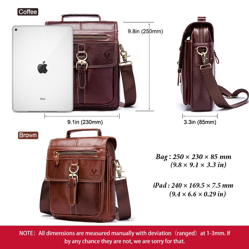 HUMERPAUL Genuine Leather Men's Crossbody Shoulder Bag Vintage Cowhide Messenger Bag For Men Casual High Quality Handbag