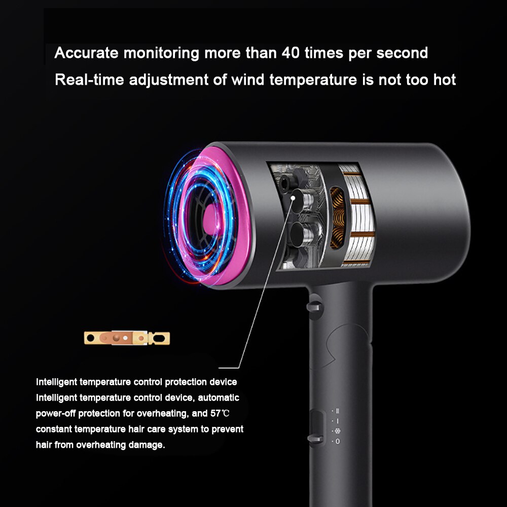 Blue Light Hair Dryer Negative ion Blower Powerful Strong Wind 1800W Fast Drying Lightweight with 2 Heating Speed 1 Cool Button