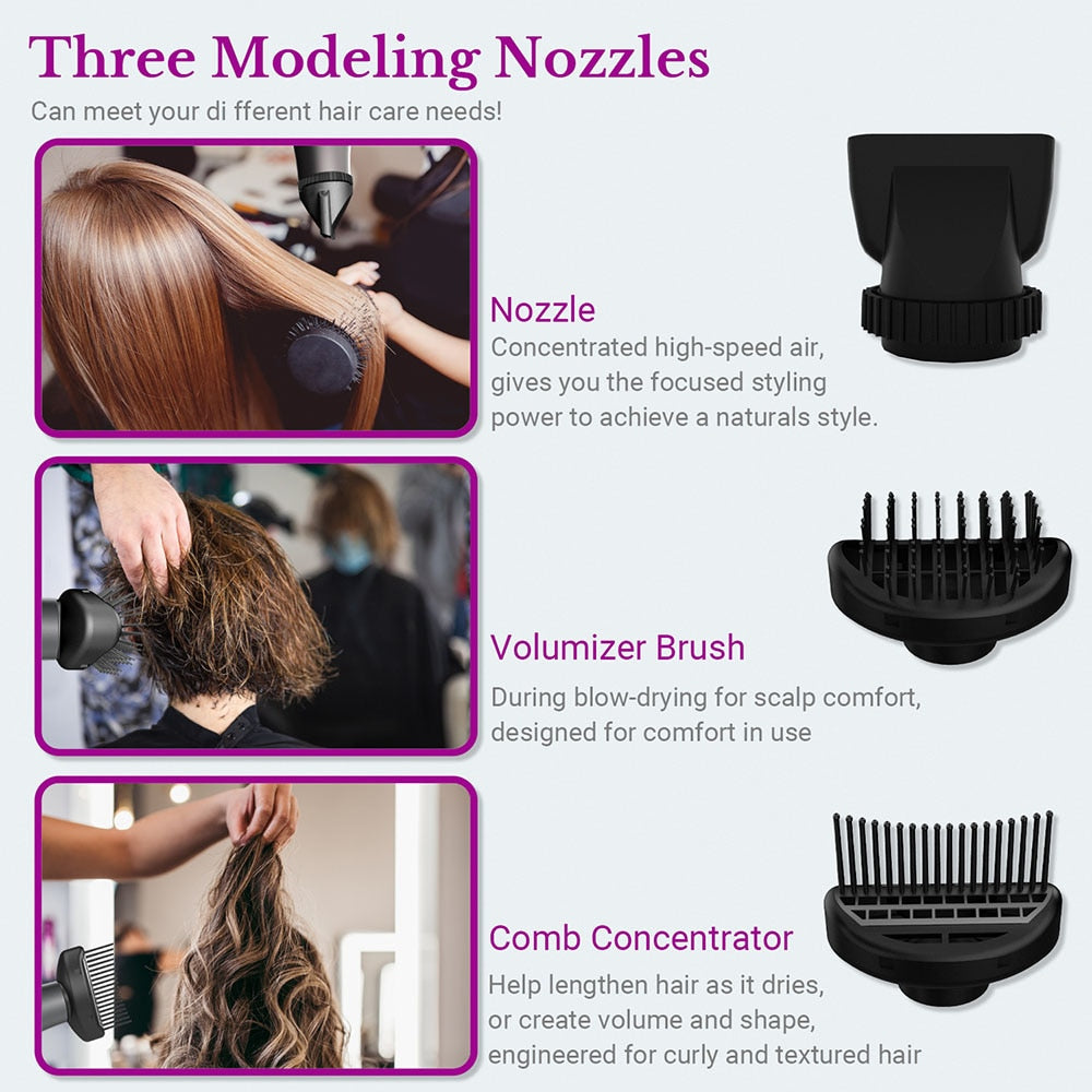 1800W Professional Hair Dryer Hot and Cold Strong Wind Powerful Blower Constant Temperature 1 collecting 2 Air Comb Nozzle 3Gear