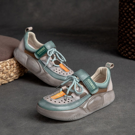 GKTINOO Hook & Loop Shoes Women Sneakers Genuine Leather Mixed Colors 2023 New Handmade Comfortable Retro Platform Sneakers