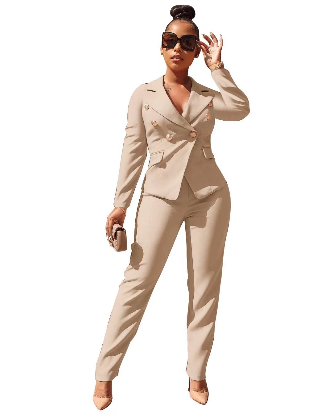 CM.YAYA Autumn Winter Women's Set Long Sleeve Blazer and Pants Suit Office Lady Tracksuit Two 2 Piece Set Elegant INS Outfits