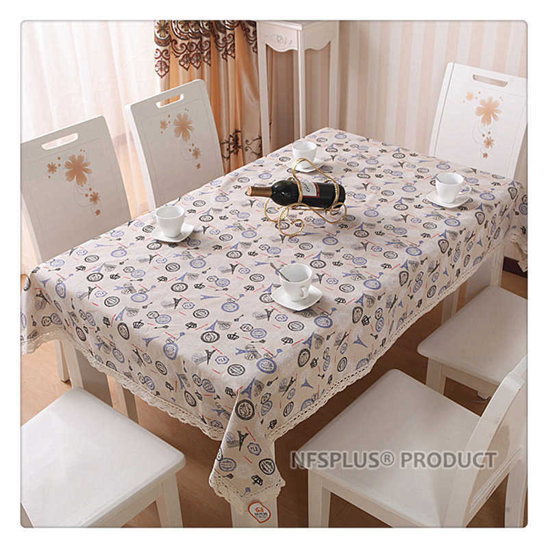 European Style Table Cloth with Lace Trim Cotton Linen Blending Fabric Table Cover Tablecloth for Wedding Christmas Picnic