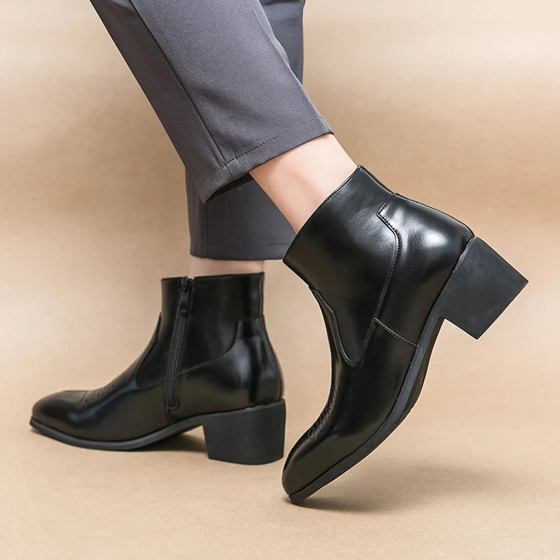 Men's Chelsea Boots Luxury Western Style Men Ankle Boots Slip-On Fashion Horse Boots Retro Winter Cowboy Boots Dress Boots ZIP