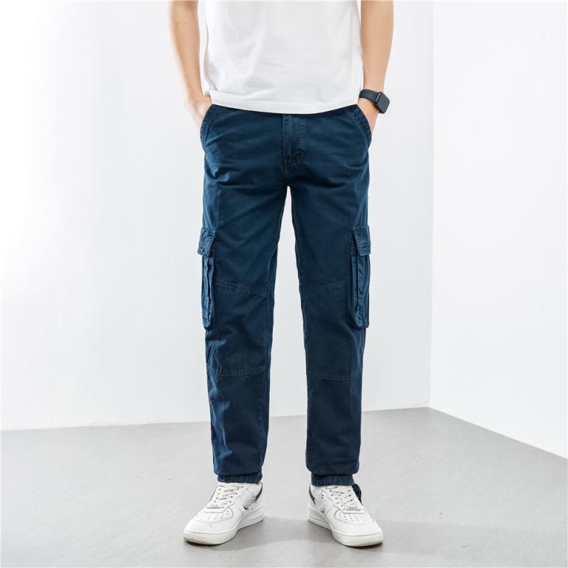 Cargo Pants Men Safari Style Multiple Pockets Causal Pants Mens Cotton Loose Trousers Military Solid Color Full Length Trousers