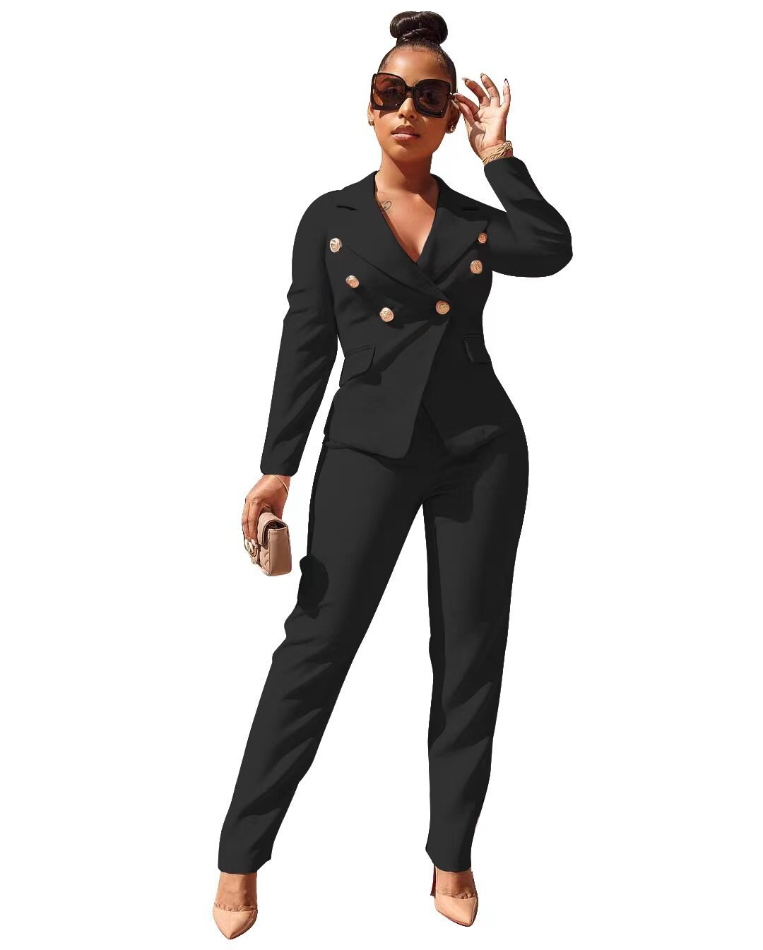 CM.YAYA Autumn Winter Women's Set Long Sleeve Blazer and Pants Suit Office Lady Tracksuit Two 2 Piece Set Elegant INS Outfits