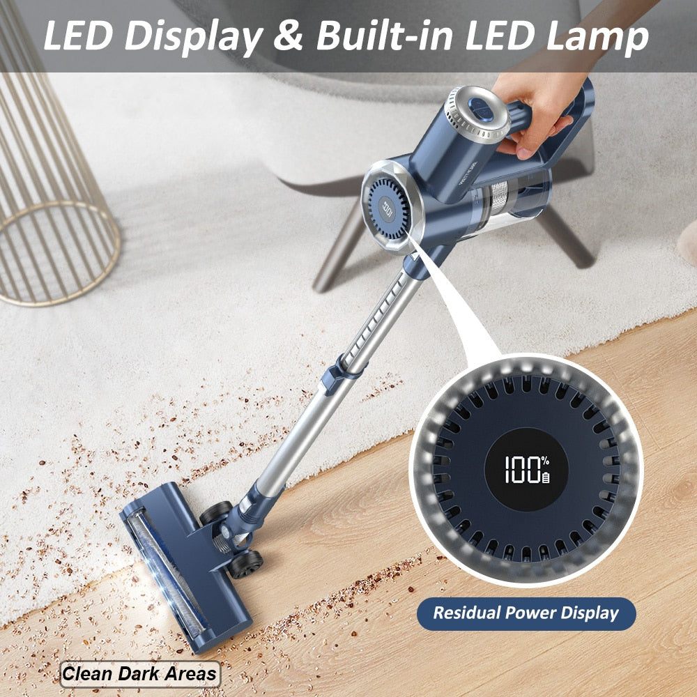 PRETTYCARE W200 Cordless Vacuum Cleaner with LED Display 21kPa Suction,1.2L Dust Cup Cleanering for Hard Floor Handheld Vacuum