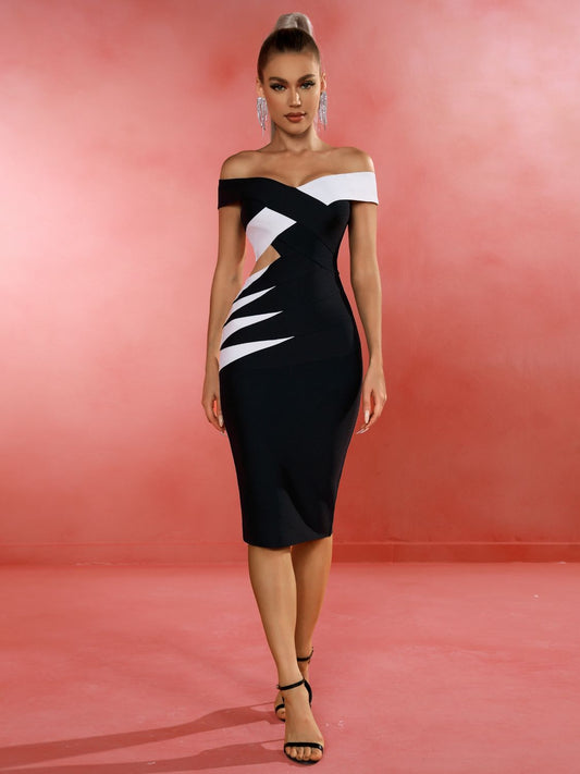 Black Bandage Dress Women Sexy Party Dress Bodycon Elegant Off Shoulder Evening Birthday Club Outfits Summer Runway Fashion