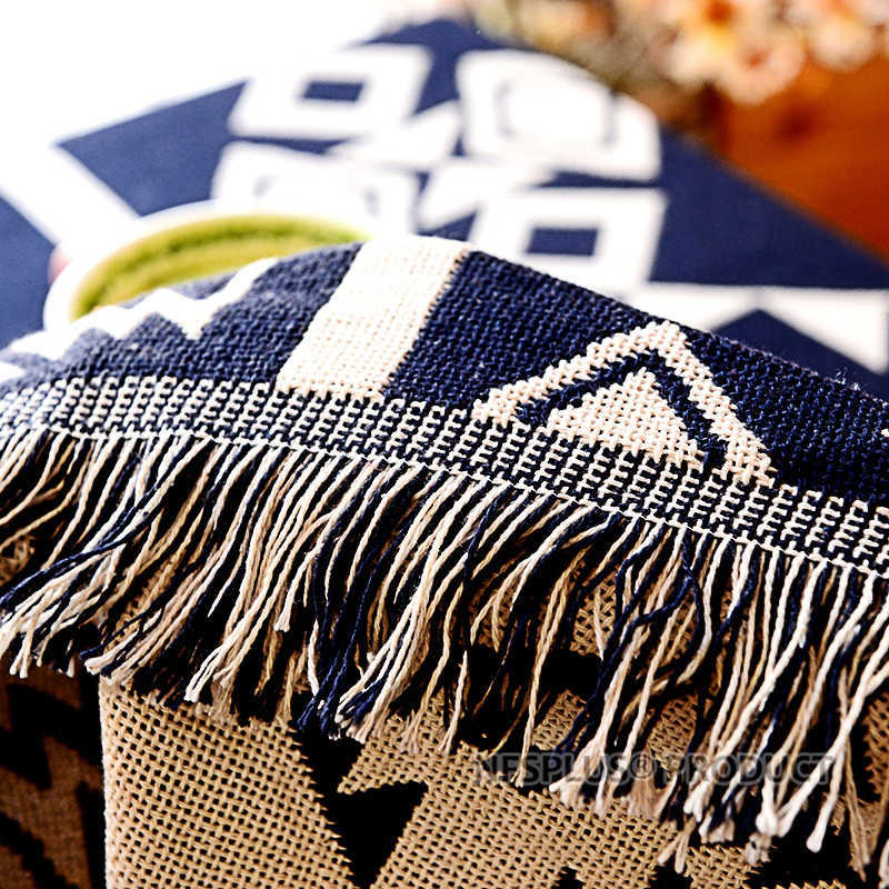 Geometric Throw Blanket with Tassel For Sofa Bed 130x180cm Cotton Thicken Crocheted Jacquard Decorative Sofa Cover Floor Carpet