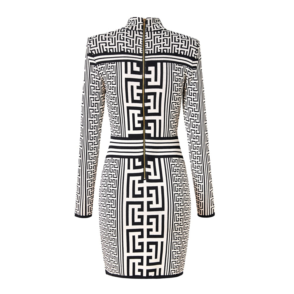 2023 New Fall Collection Vintage Geometrical Pattern Breif Design Daily Wearing Casual Knitting Women Dress High Quality