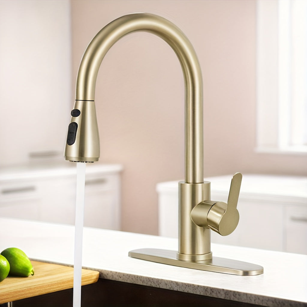 ECLERBC Single Handle High Arc Brushed Nickel Pull Out Kitchen Faucet, Single Level Stainless Steel Kitchen Sink Faucets With Pull Down Sprayer For Kitchen Bathroom (Brushed Nickel)